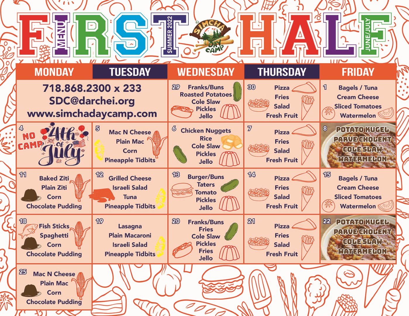 Menu First Half – Simcha Day Camp